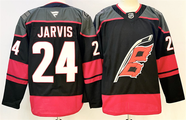 Men's Carolina Hurricanes #24 Seth Jarvis Black 2024-25 Home Stitched Hockey Jersey
