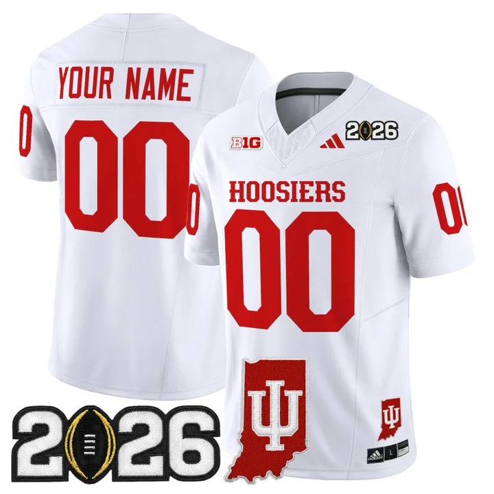Men's Indiana Hoosiers Custom White 2026 CFP Final & Indiana State Patch F.U.S.E. Vapor Limited Stitched Jersey