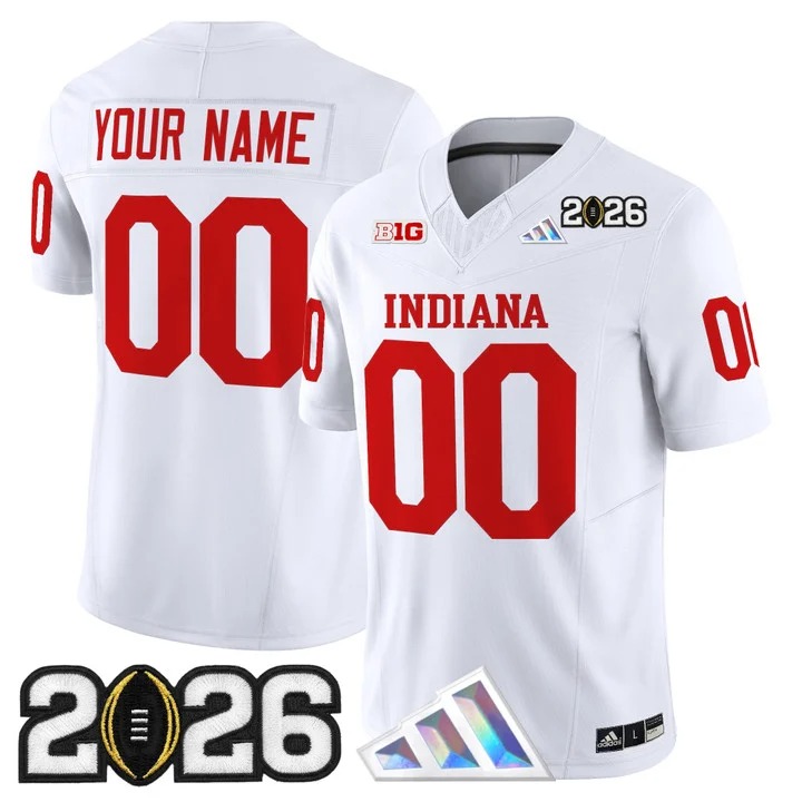 Men's Indiana Hoosiers Custom White 2026 CFP Final Patch F.U.S.E. Vapor Limited V3 Stitched Jersey