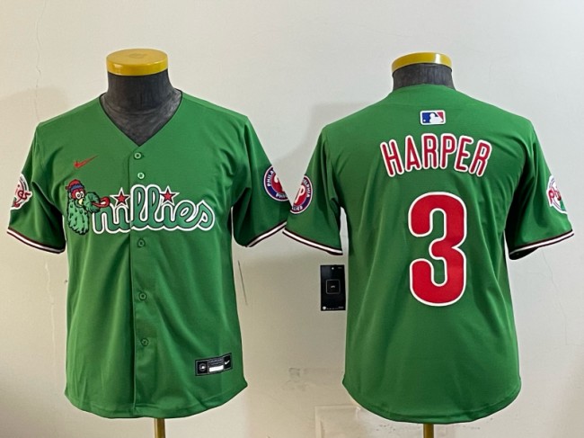 Youth Philadelphia Phillies #3 Bryce Harper Green Phanatic Limited Stitched Jersey