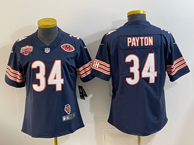 Youth Chicago Bears #34 Walter Payton Navy 2025 NFC North Division Champions & Illinois & VMH Patch Vapor Limited Stitched Jersey