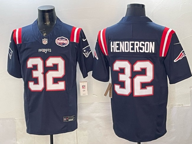 Men's New England Patriots #32 TreVeyon Henderson Navy F.U.S.E. 2025 AFC East Division Champions Vapor Limited Stitched Jersey