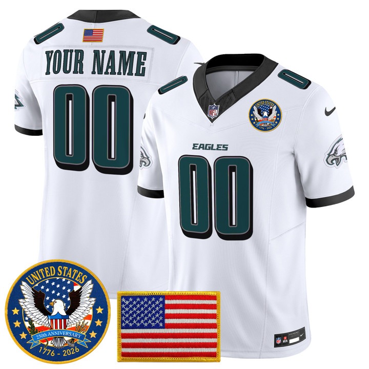 Men's Philadelphia Eagles Custom White United States 250th Anniversary Patch F.U.S.E. Vapor Limited Stitched Jersey