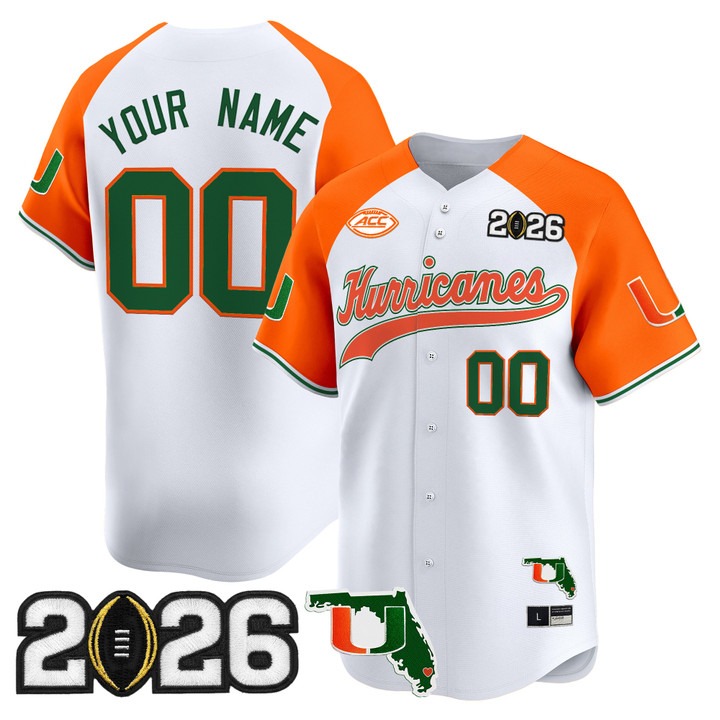 Men's Miami Hurricanes Baseball Custom Orange Alternate 2026 CFP Final & Florida Patch Limited Stitched Jersey