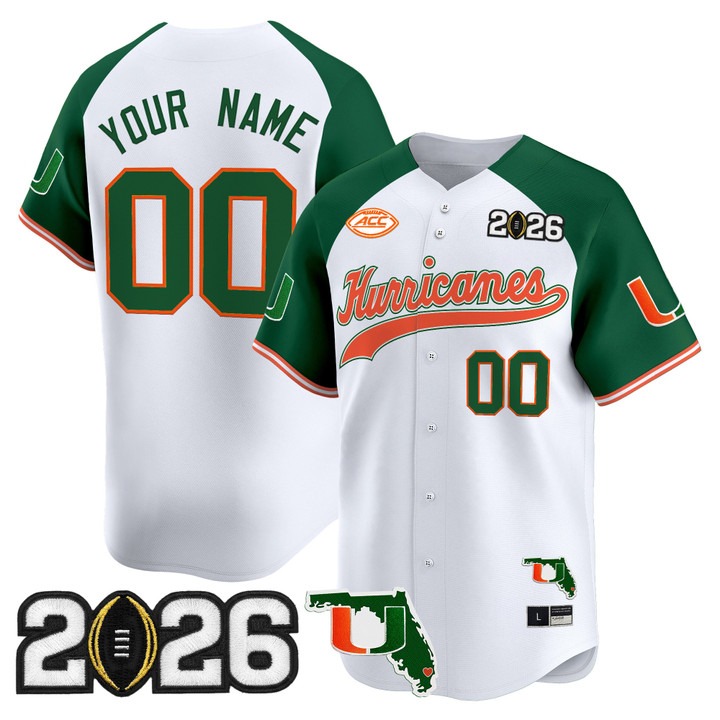 Men's Miami Hurricanes Baseball Custom Green Alternate 2026 CFP Final & Florida Patch Limited Stitched Jersey