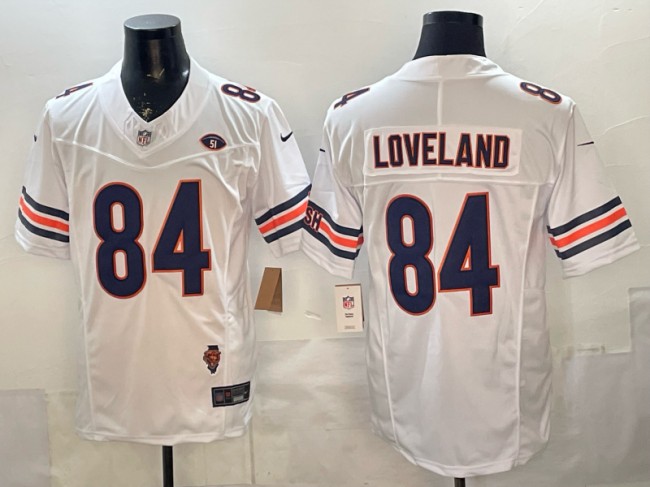 Men's Chicago Bears #84 Colston Loveland White F.U.S.E. Illinois & 51 Patch Vapor Limited Stitched Jersey