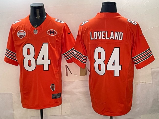 Men's Chicago Bears #84 Colston Loveland Orange F.U.S.E. 2025 NFC North Champions & Illinois & VMH Patch Vapor Limited Stitched Jersey