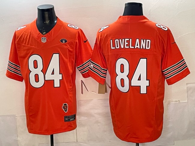 Men's Chicago Bears #84 Colston Loveland Orange F.U.S.E. Illinois & 51 Patch Vapor Limited Stitched Jersey