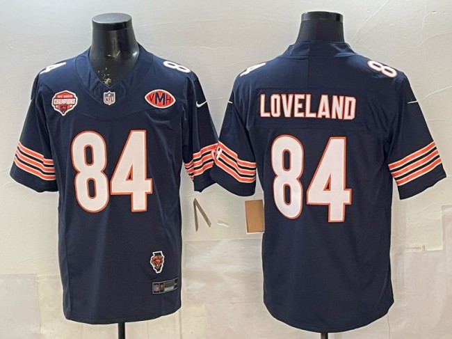 Men's Chicago Bears #84 Colston Loveland Navy F.U.S.E. 2025 NFC North Champions & Illinois & VMH Patch Vapor Limited Stitched Jersey
