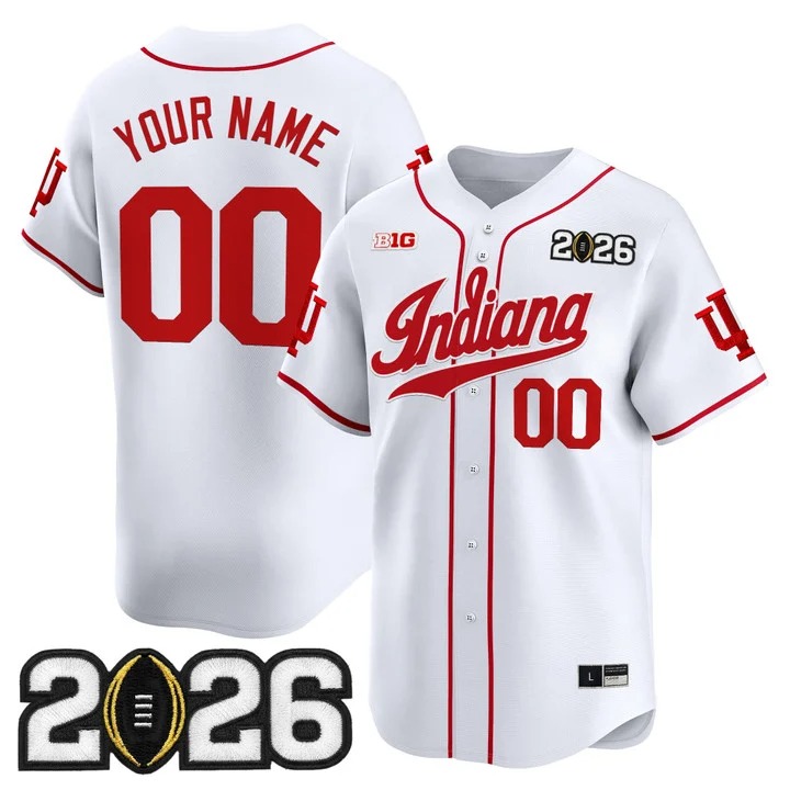 Men's Indiana Hoosiers Baseball Custom White 2026 CFP Final Patch Limited Stitched Jersey