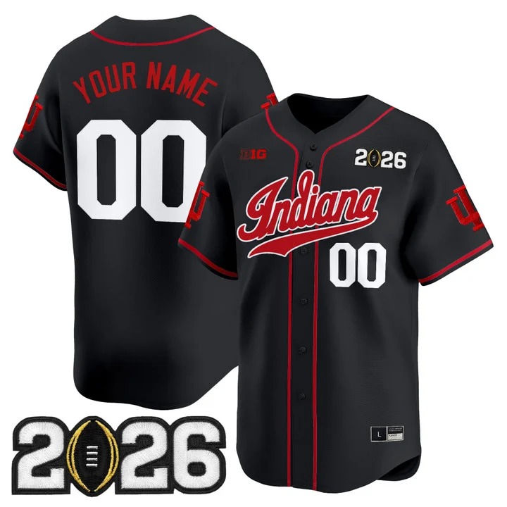 Men's Indiana Hoosiers Baseball Custom Black 2026 CFP Final Patch Limited Stitched Jersey