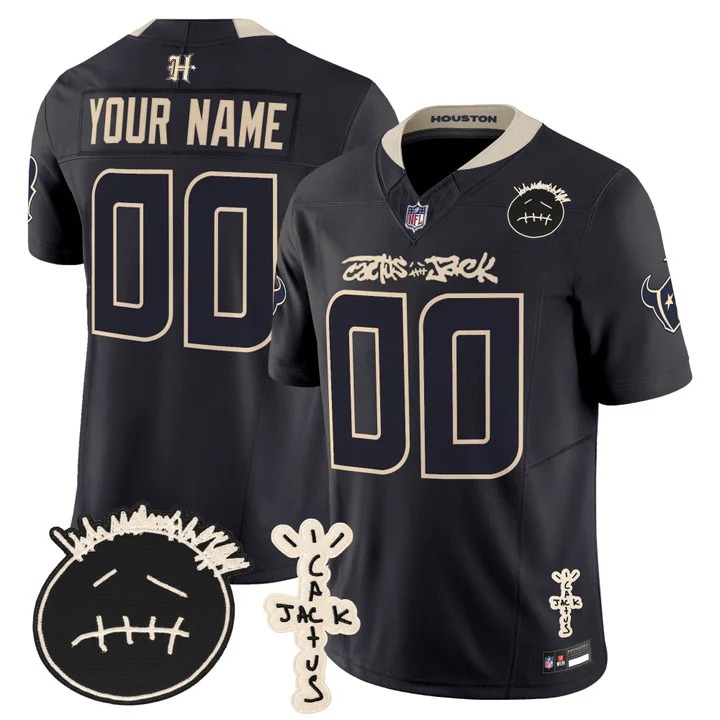Men's Houston Texans x Cactus Jack Custom Navy F.U.S.E. Vapor Limited V2 Stitched Jersey
