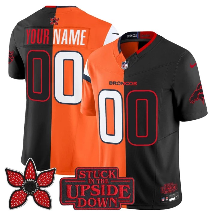 Men's Denver Broncos Custom Black Orange 'Upside Down Edition' F.U.S.E. Vapor Limited Stitched Jersey
