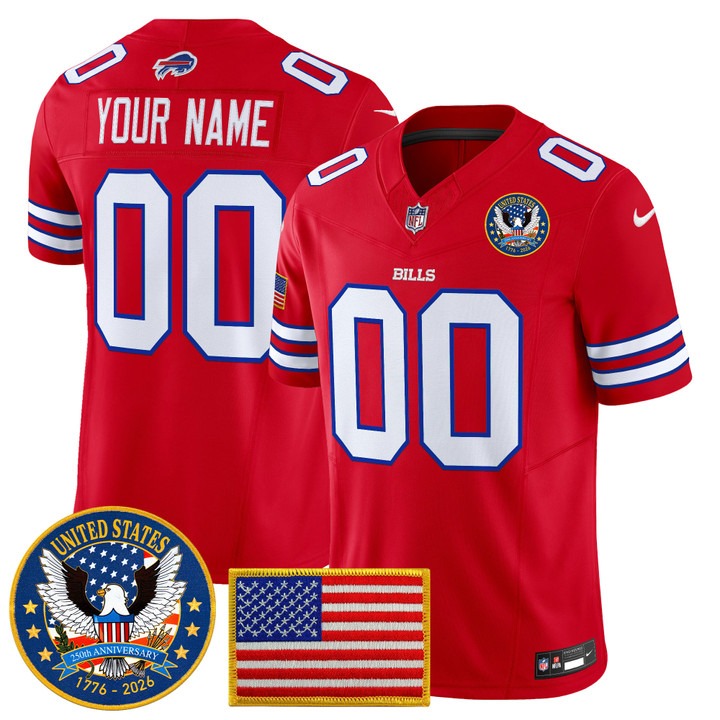 Men's Buffalo Bills Custom Red United States 250th Anniversary Patch Vapor Limited Stitched Jersey