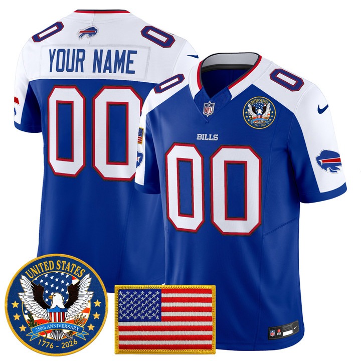 Men's Buffalo Bills Custom Royal Alternate United States 250th Anniversary Patch Vapor Limited Stitched Jersey
