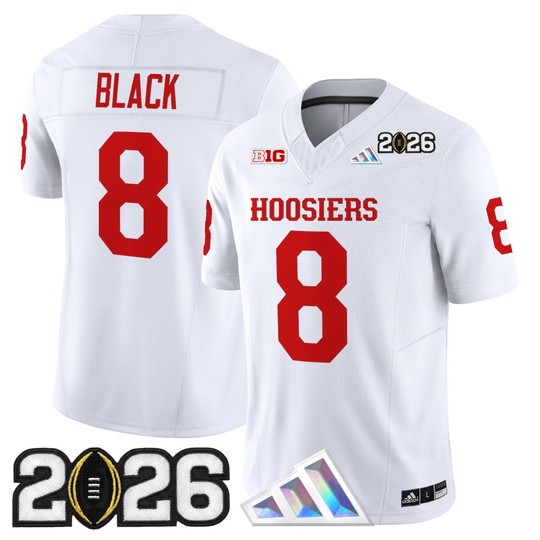 Men's Indiana Hoosiers #8 Kaelon Black White 2026 CFP Final Patch F.U.S.E. Vapor Limited V4 Stitched Jersey