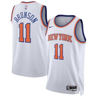 Men's New York Knicks #11 Jalen Brunson White Association Edition Stitched Basketball Jersey