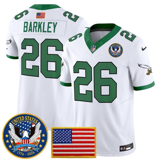Men's Philadelphia Eagles #26 Kelly White United States 250th Anniversary Patch F.U.S.E. Vapor Limited Stitched Jersey