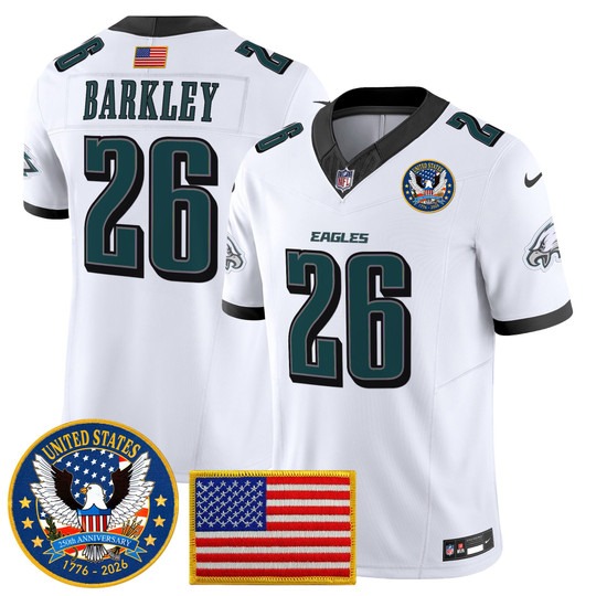 Men's Philadelphia Eagles #26 White United States 250th Anniversary Patch F.U.S.E. Vapor Limited Stitched Jersey