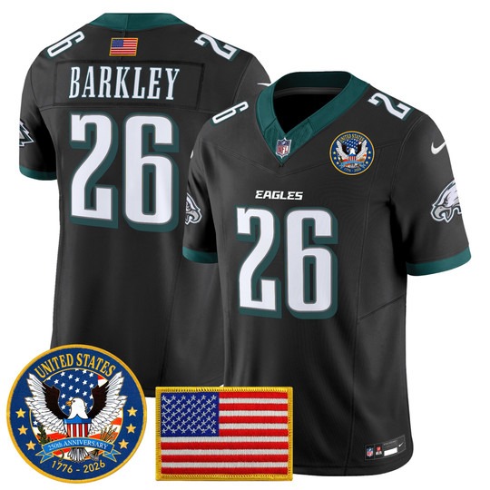 Men's Philadelphia Eagles #26 Black United States 250th Anniversary Patch F.U.S.E. Vapor Limited Stitched Jersey