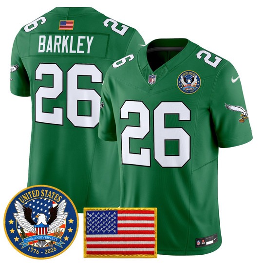 Men's Philadelphia Eagles #26 Kelly Green United States 250th Anniversary Patch F.U.S.E. Vapor Limited Stitched Jersey