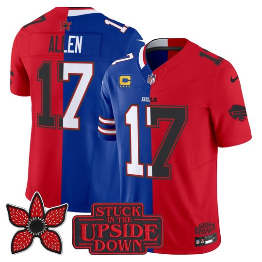 Men's Buffalo Bills #17 Josh Allen Red Royal 'Upside Down Edition' Vapor Limited Stitched Jersey
