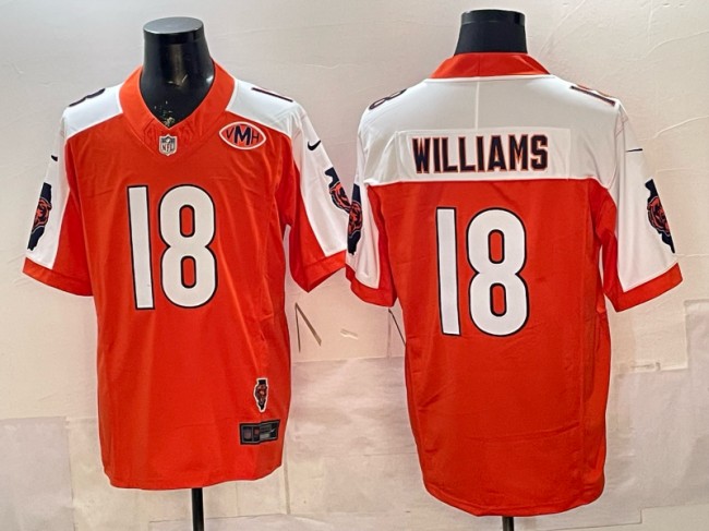 Men's Chicago Bears #18 Caleb Williams Orange White F.U.S.E. VMH & Illinois Patch Vapor Limited Stitched Jersey