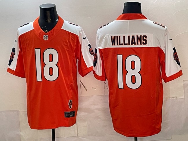 Men's Chicago Bears #18 Caleb Williams Orange White F.U.S.E. Illinois State Patch Vapor Limited Stitched Jersey