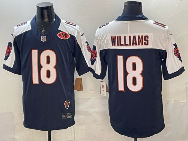 Men's Chicago Bears #18 Caleb Williams Navy White F.U.S.E. Illinois & VMH Patch Vapor Limited Stitched Jersey