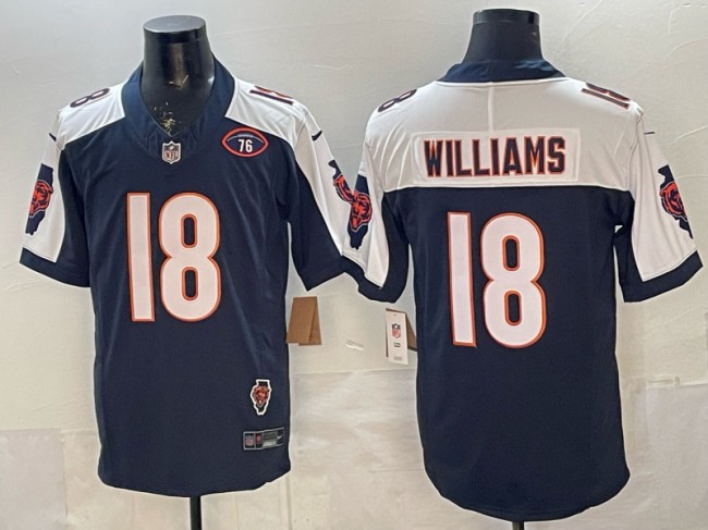Men's Chicago Bears #18 Caleb Williams Navy White F.U.S.E. Illinois & 76 Patch Vapor Limited Stitched Jersey