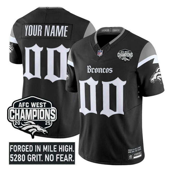 Denver Broncos Custom Black F.U.S.E 2025 Afc West Champions Patch ‘Gothic Mile High Shadows Edition’ Vapor Limited Stitched Football Jersey