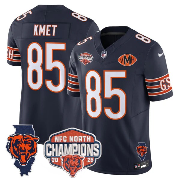 Men's Chicago Bears #85 Cole Kmet Navy F.U.S.E. 2025 NFC North Division Champions Vapor Limited Stitched Jersey