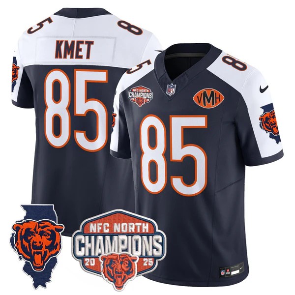 Men's Chicago Bears #85 Cole Kmet Navy White F.U.S.E. 2025 NFC North Division Champions Vapor Limited Stitched Jersey