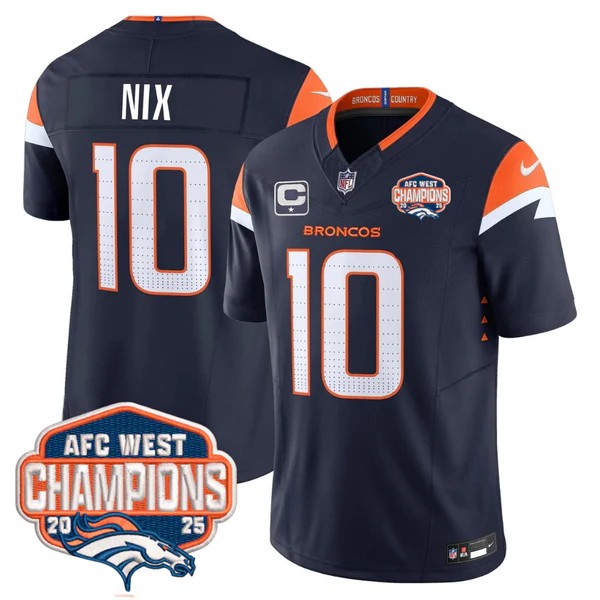Men's Denver Broncos #10 Bo Nix Navy F.U.S.E. 2025 AFC West Division Champions Vapor Limited Stitched Jersey