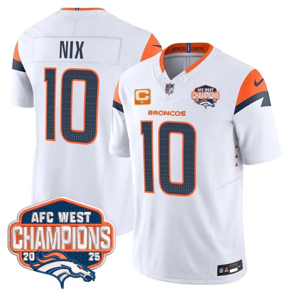 Men's Denver Broncos #10 Bo Nix White F.U.S.E. 2025 AFC West Division Champions Vapor Limited Stitched Jersey