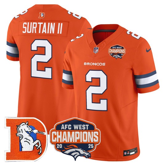 Men's Denver Broncos #2 Patrick Surtain II Orange F.U.S.E. Throwback 2025 AFC West Champions Vapor Limited Stitched Jersey
