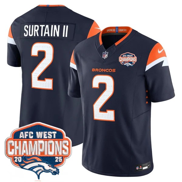 Men's Denver Broncos #2 Patrick Surtain II Navy F.U.S.E. 2025 AFC West Division Champions Vapor Limited Stitched Jersey