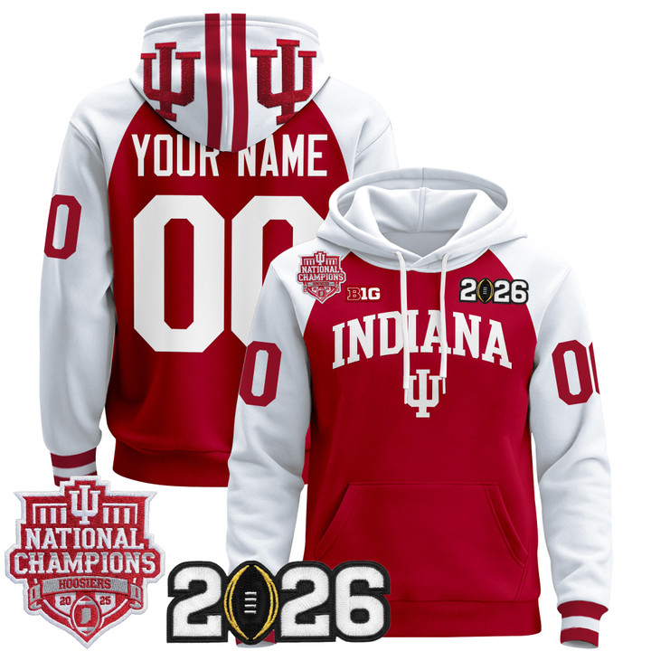 Men & Women & Youth Indiana Hoosiers Custom Crimson Alternate 2025 National Champions & 2026 CFP Final Patch Premium  Pullover Stitched Hoodie