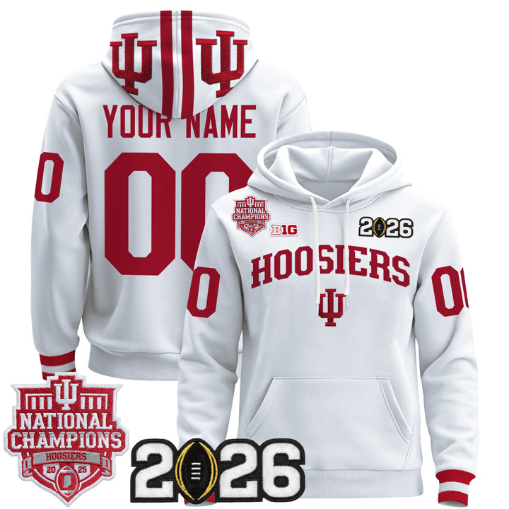 Men & Women & Youth Indiana Hoosiers Custom White 2025 National Champions & 2026 CFP Final Patch Premium  Pullover Stitched Hoodie