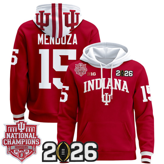 Men's Indiana Hoosiers #15 Fernando Mendoza Crimson 2025 National Champions & 2026 CFP Final Patch Stitched Pullover Hoodie