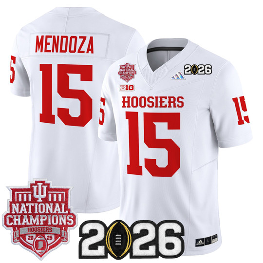 Men & Women & Youth Indiana Hoosiers #15 Fernando Mendoza White 2025 National Champions & 2026 CFP Final Patch F.U.S.E. Vapor Limited Stitched Jersey