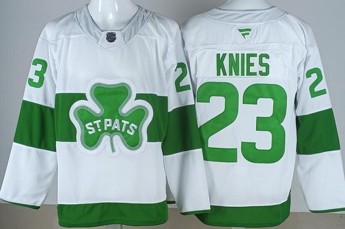 Men's Toronto Maple Leafs #23 Matthew Knies White St Pats Authentic Stitched Jersey
