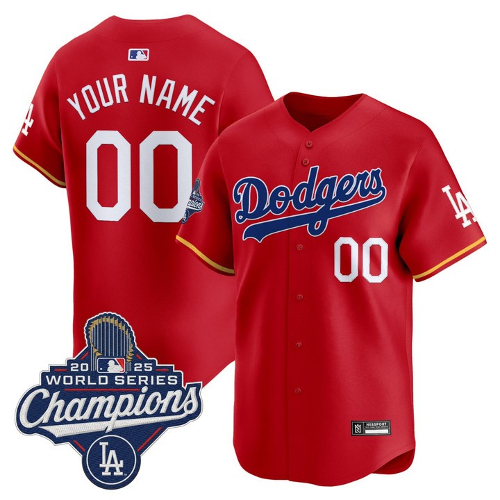 Men's Los Angeles Dodgers Custom Red 2025 World Series Champions Nike Limited Stitched Jersey