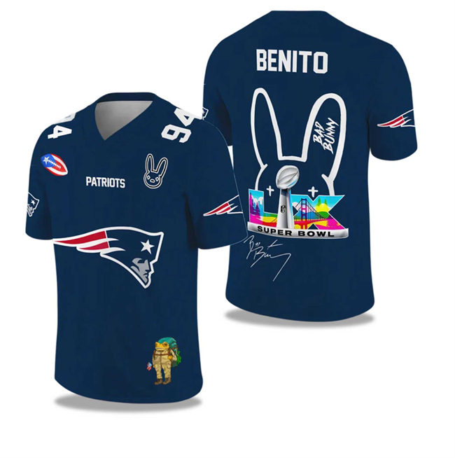 Men's New England Patriots Navy 2025-2026 Super Bowl LX 60 Print Jersey