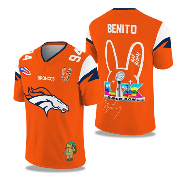 Men's Denver Broncos Orange 2025-2026 Super Bowl LX 60 Print Jersey