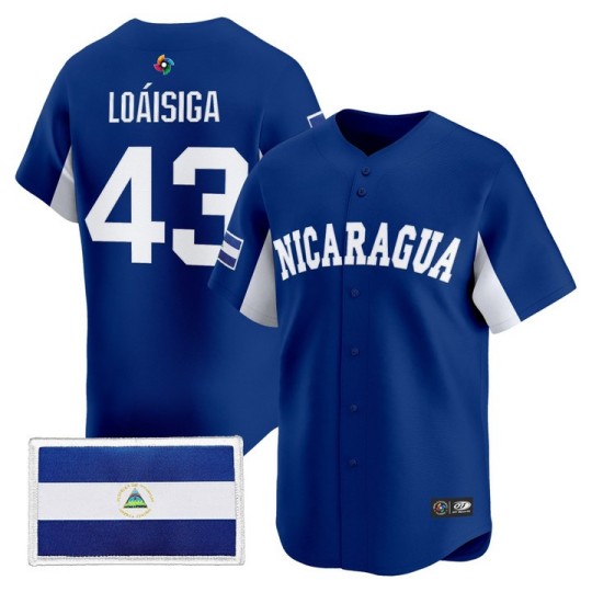 Men's Team Nicaragua #43 Jonathan Loaisiga Blue 2026 World Baseball Classic Limited Stitched Jersey
