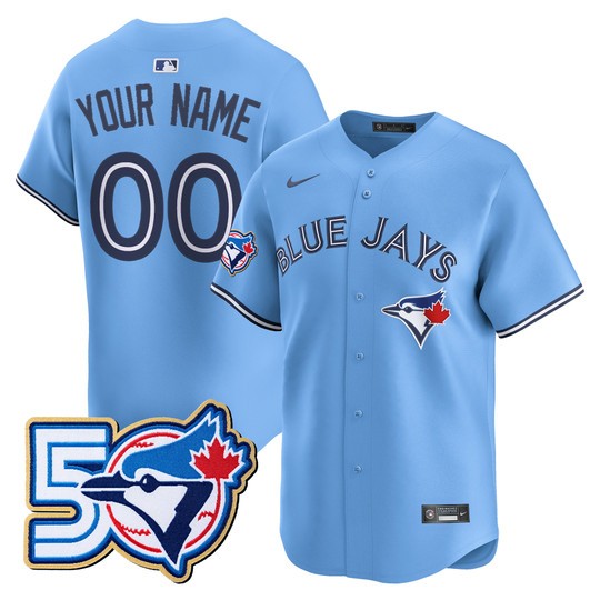 Men's Toronto Blue Jays Custom Powder Blue 50 Seasons Patch Vapor Limited Limited Stitched Jersey