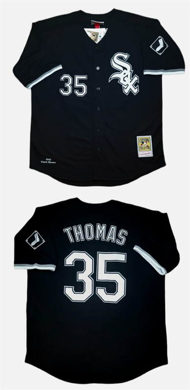 Men's Chicago White Sox #35 Frank Thomas Black With Patch 1993 Throwback Stitched Baseball Jersey