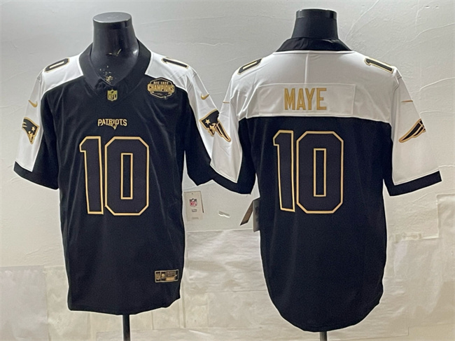 Men's New England Patriots #10 Drake Maye Black Alternate Gold F.U.S.E. 2025 AFC East Championship Patch Limited Stitched Football Jersey