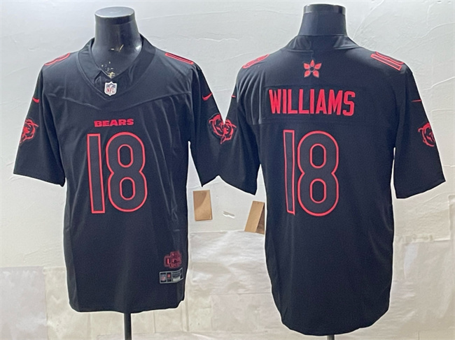 Men's Chicago Bears #18 Caleb Williams Black 2025 F.U.S.E. 'Stranger Things Edition' Vapor Limited Stitched Football Jersey